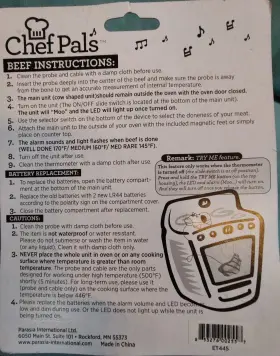 ET445 CHEF PALS Mooing Beef Thermometer Alarm Cow Done #3
