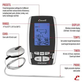 735533928889 ESCALI Wireless Bbq Meat Fish Thermometer Timer #2