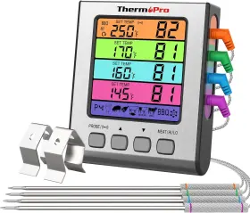 Thermopro Tp-17h Tp17h Digital Meat Thermometer With 4 4-probes Light Silver