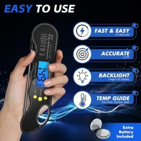 Q128 TRAUSI Meat Thermometer Grill Cooking Waterproof Ultra #3