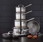 Paderno 5-ply Copper Core 12-pc Stainless Steel Cookware Set, Oven Safe. Fixed Price $1320.32.