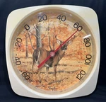 1990 Taylor 12" Plastic Square Thermometer J. Brooks Deer In Woods Portrait. Fixed Price $17.95.