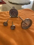 4 Vintage Meat & Oven Thermometers Cooper, Nsf Mingle Outset Steak Gauge. Fixed Price $25.00.