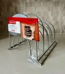 New Rubbermaid 4 Tier Heavy-duty Pot Pan Organizer Rack Cookware Lids Holder. Fixed Price $24.50.