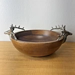 Zodax Pewter Stag Head Handles Wooden Salad Bowl. Fixed Price $133.99.