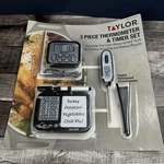 Taylor 3 Piece Thermometer & Timer Set #1050279. Fixed Price $9.99.