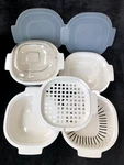 Vtg Rubbermaid Microwave Cookware 8-pc 1,2,3 Qt Casseroles-3 Lids-steamer R.rack. Fixed Price $68.95.